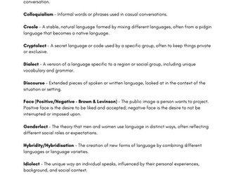Linguistic terminology vocabulary