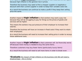 Inflation Crib Sheet Edexcel Business