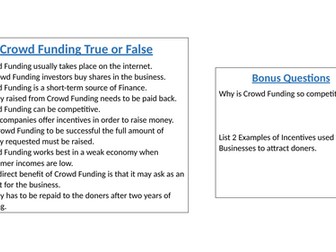 Business Studies Paper 1: Long Term Sources of Finance Review Activity