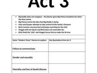 Cat On A Hot Tin Roof Act 3 Worksheets