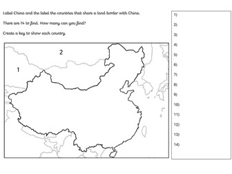 Identify and label the countries next to China.