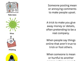 Internet Safety - definitions worksheet