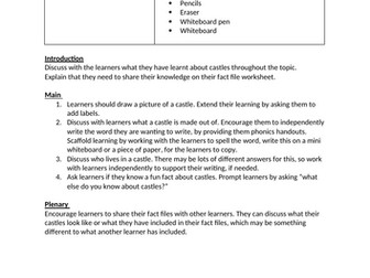 Early years/KS1 Castle fact file lesson plan and worksheet