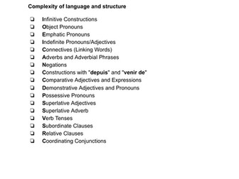 French Complex sentence and Structure check list - Writing 90 - 150 words