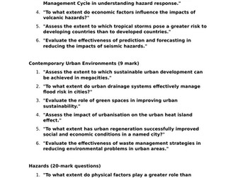 Practice questions for AQA A level geography