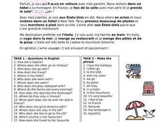 French holidays text - present tense