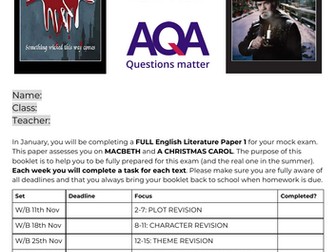 GCSE English Lit paper 1 homework booklet (AQA)