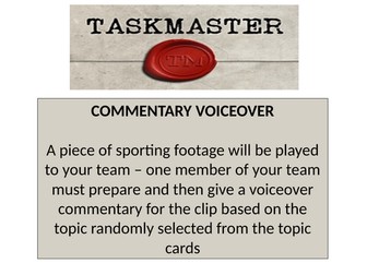 A Level PE 'taskmaster' lesson activity