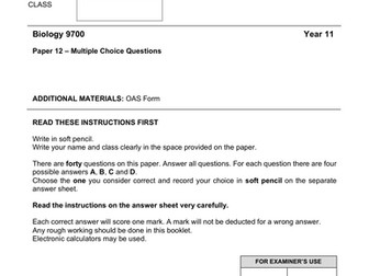AS-Level Biology Prelim Exam – Multiple Choice Questions with Marking Scheme