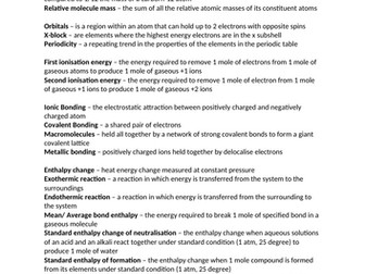 AQA Chemistry ALevel Definition Lists