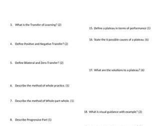 AQA A level PE Skill Acquisition PE Challenge Revision Sheet