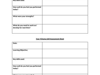 KS3 Drama self-assessment sheet