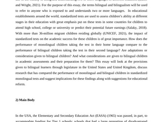 Essay for MA Education - Assessing the reliability of monolingual tests on bilingual learners