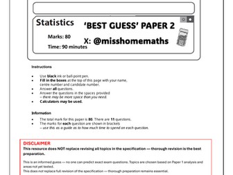 2025 GCSE Edexcel Statistics Best Guess Paper 2H + Model Solutions