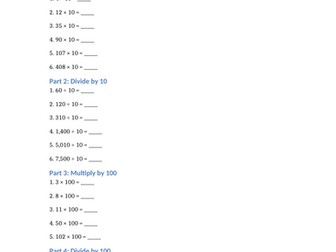 Multiplying and divinding by 10, 100 and 1000