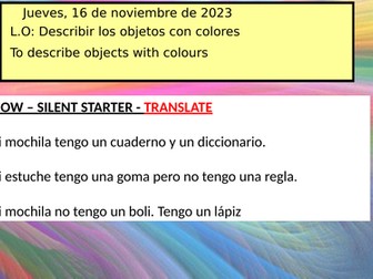 KS3 Spanish School bag items and colours