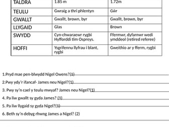 Taflen waith Ser Cymru