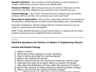 AQA A-Level Physics Quickfire Questions Section 13 Option C: Engineering Physics