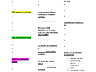 BTEC Sport 2022 Short Answer Recall Revision