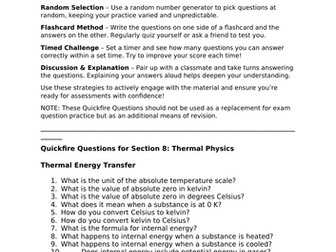 AQA A-Level Physics Quickfire Questions Section 8: Thermal Physics
