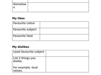 Welcome day about you worksheet