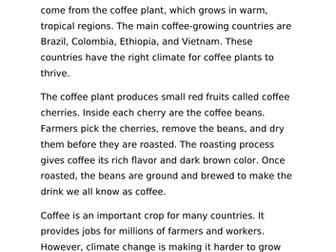 Reading comprehension tasks on Chocolate and Coffee