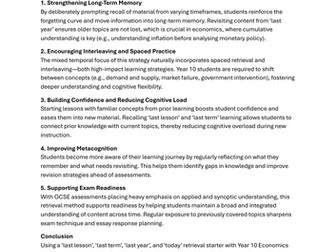 Impacts of Retrieval Starters on Year 10 AQA Economics Students