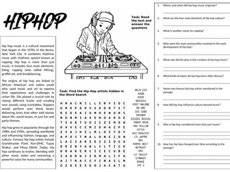 Hip Hop Music Worksheet (Cover Lesson)