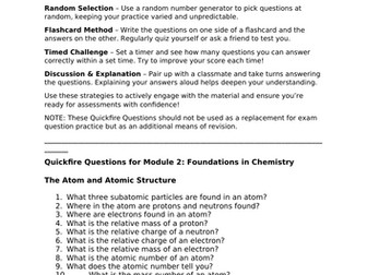 OCR A A-Level Chemistry Quickfire Questions Module 2: Foundations in Chemistry