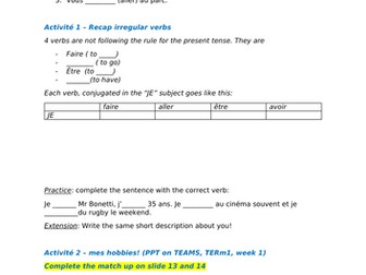 Sequence of lessons - Present Tense