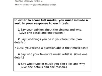 French GCSE speaking cards