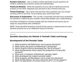 OCR A A-Level Chemistry Quickfire Questions Module 3: Periodic Table and Energy