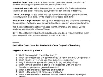 OCR A A-Level Chemistry Quickfire Questions Module 4: Core Organic Chemistry