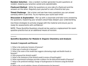 OCR A A-Level Chemistry Quickfire Questions Module 6: Organic Chemistry and Analysis