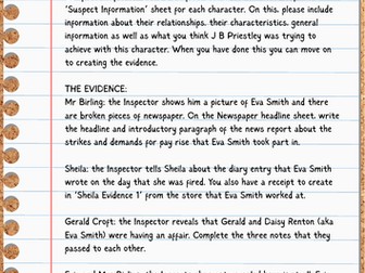 An Inspector Calls - Suspect Board