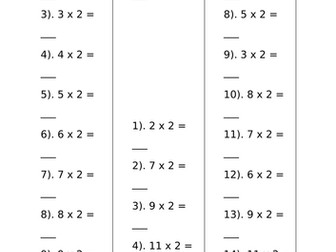Year 2 times tables: 2x, 5x, 10x.