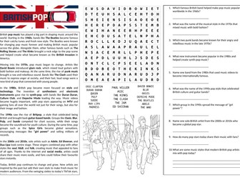 British Pop Music Worksheet (Cover Lesson)