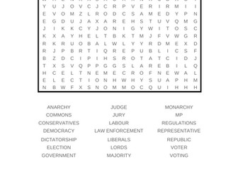 Politics Introduction - Wordsearch