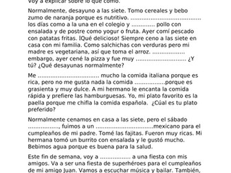 Viva 2 M3 differentiated translation and gap-fill tasks to give them a model writing on food