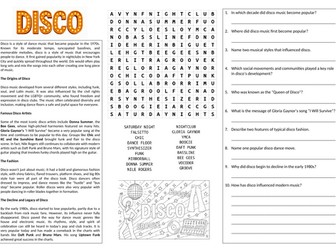Disco Music Worksheet (Cover Lesson)