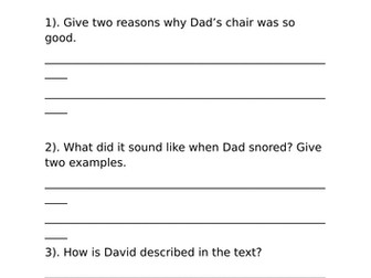 Dad's Chair: Retrieval Questions Guided Reading.