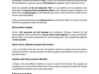 Incendies à Marseille - AL French Worksheet