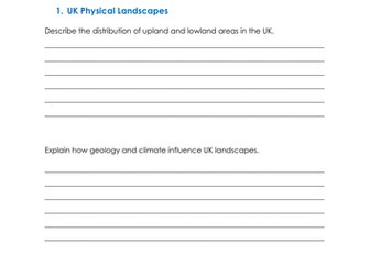Physical Landscapes in the UK - Summer Holiday Revision Workbook