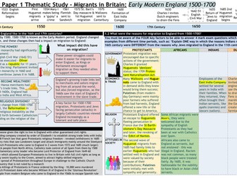 Migration in Britain knowledge organiser c1500-c1700