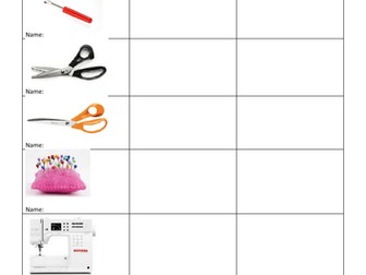 Textiles Tools and Equipment Worksheet