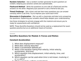 OCR A A-Level Physics Quickfire Questions Module 3: Forces and Motion