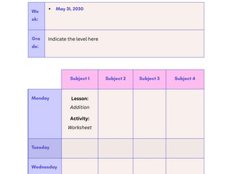 Student Teacher Weekly Planner