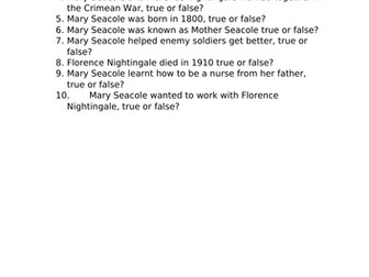 Mary Seacole and Florence Nightingale quiz.