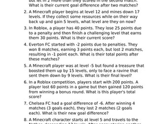 Year 5 Word Problems on Negative Numbers