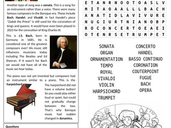 Baroque Music Worksheet (Cover Lesson)